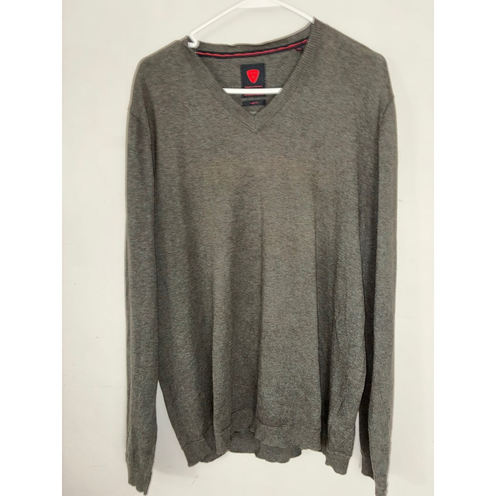 Strellson V-Neck Sweater Mens XXL Grey Cotton Wool Cashmere Slim Fit Thierry-V